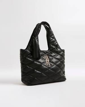 River Island Womens Slouch Bag Black Oversized Quilted Rr Tassel