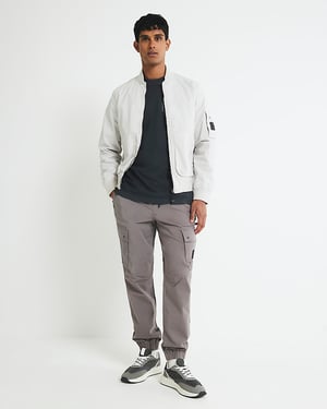 River Island Mens Cargo Trousers Grey Regular Fit