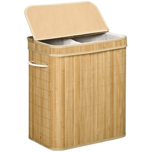 4goodz Wasmand bamboe met deksel 2 vakken 90 liter -