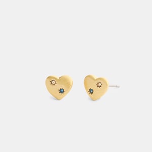 Heart With Stones Stud Earrings
