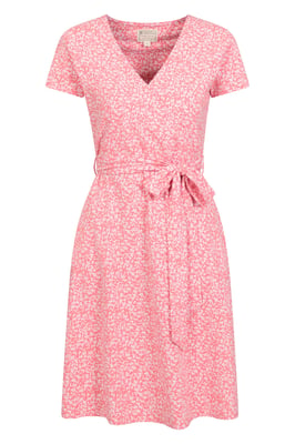'Santorini' Women's Jersey Wrap Dress with Pockets Summer Comfy Outfit Coral