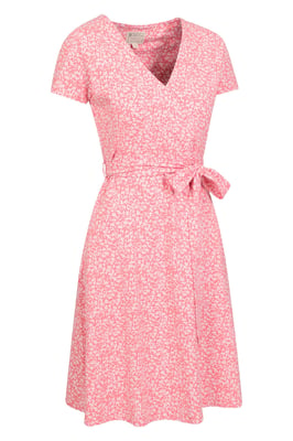 'Santorini' Women's Jersey Wrap Dress with Pockets Summer Comfy Outfit Coral
