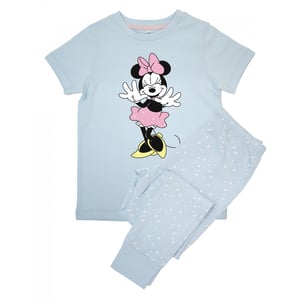 Disney Meisjes Minnie Mouse Pose Lange Pyjama Set met Korte Mouwen (Babyblauw)