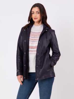 Patterdale Hooded Leather Coat in Plum