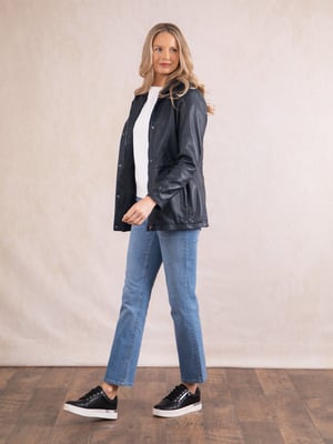 Patterdale Hooded Leather Coat in Navy