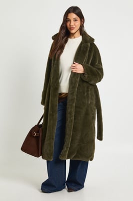Longline Belted Faux Fur Jacket
