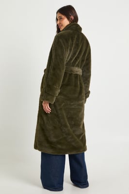 Longline Belted Faux Fur Jacket