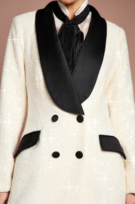 Lisa Tan Double Breasted Sequin Tweed Maxi Coat