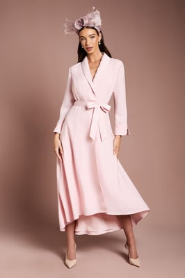Lisa Tan Collared Satin Belted Wrap Dress