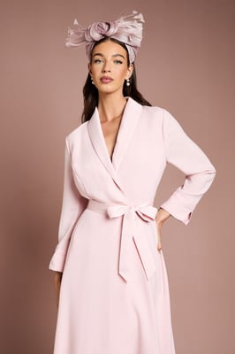 Lisa Tan Collared Satin Belted Wrap Dress