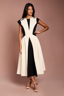 Petite Crepe colour Block Midi Dress