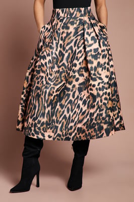 Lisa Tan Leopard Satin Midi Skirt