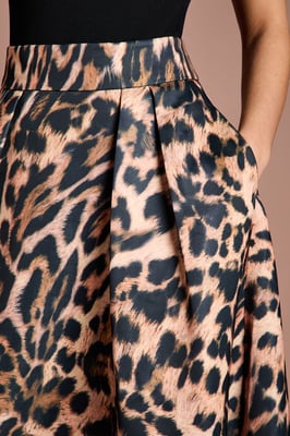 Lisa Tan Leopard Satin Midi Skirt