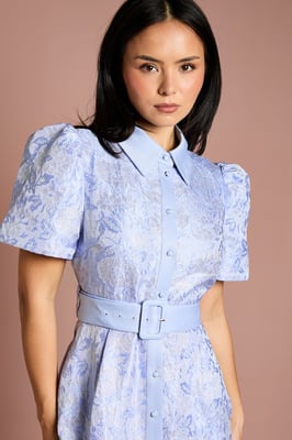 Petite Short Sleeve Shirt Jacquard Midi Dress