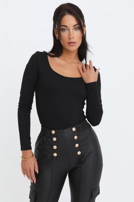 Scoop Neck Long Sleeve Soft Touch Fitted Bodysuit