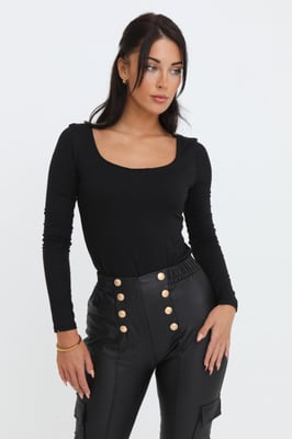 Scoop Neck Long Sleeve Soft Touch Fitted Bodysuit