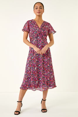 Petite Ditsy Floral Twist Midi Dress