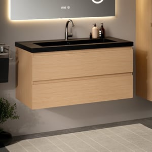 Mirlux Badkamermeubel sena 100cm licht eiken wastafel zwart