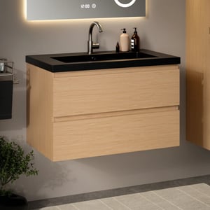 Mirlux Badkamermeubel sova 80cm licht eiken wastafel zwart