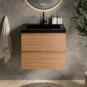Mirlux Badkamermeubel karo 60cm warm eiken wastafel zwart