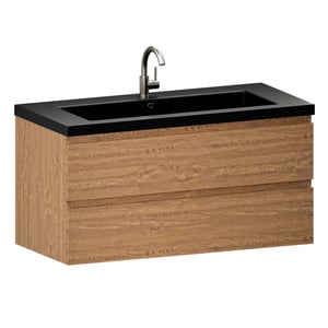 Mirlux Badkamermeubel sena 100cm warm eiken wastafel zwart