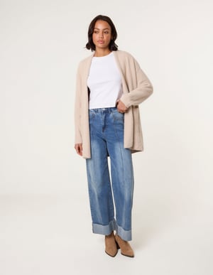 Fluffy Fleece Open Midi Cardigan
