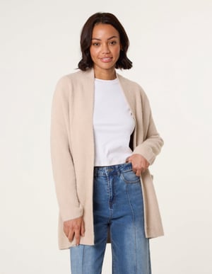 Fluffy Fleece Open Midi Cardigan