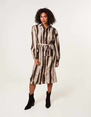Printed Puff Sleeve Button Through Midi Dress
