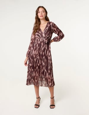 Crossover Metallic Pleated Dress