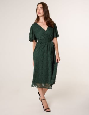 Double Angel Sleeve Lace Midi Dress