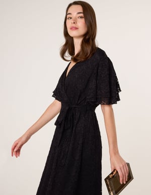 Double Angel Sleeve Lace Midi Dress