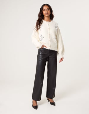 Diamante Sequin Brochure Button Front Cardigan