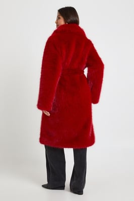 Maxi Belted Faux Fur Coat