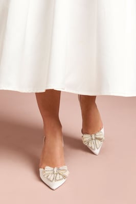 Bridal Selena Satin Pearl Bow Pointed High Stiletto Heel Slingback Court Shoes