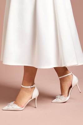 Bridal Poppy Satin Diamante Butterfly Trim Pointed High Stiletto Heel Court Shoes
