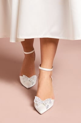 Bridal Poppy Satin Diamante Butterfly Trim Pointed High Stiletto Heel Court Shoes