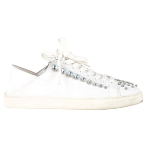 Stuart Weitzman Goldie Shine Convertible Sneakers in White Leather
