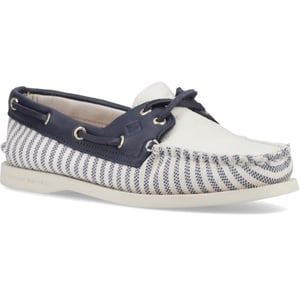 Sperry Äkta Original Textil Dam Segelskor i Vitt/Navy Standard