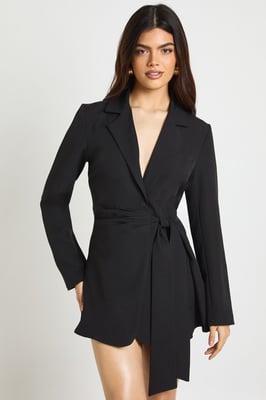 Wrap Drape Front Tailored Blazer Dress