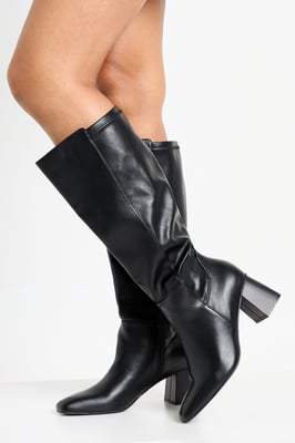 Flared Heel Stretch Knee High Boots