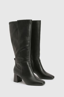 Flared Heel Stretch Knee High Boots