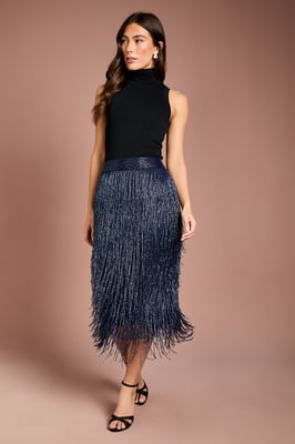 Fringe Embellished Midi Skirt