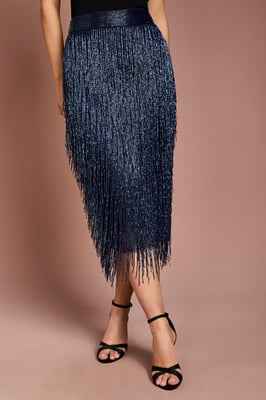 Fringe Embellished Midi Skirt