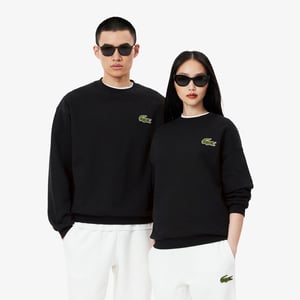 Lacoste Unisex Fleece Loose Fit Sweatshirt met accenten voor volwassenen (Zwart)