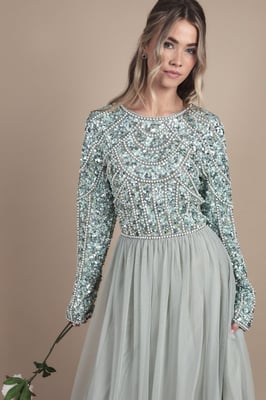 Teen Pearl Embellished Bodice Bridesmaid Tulle Skirt Dress