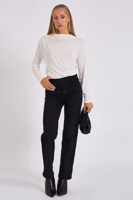 White Diamante Stud Cowl Front Bodysuit