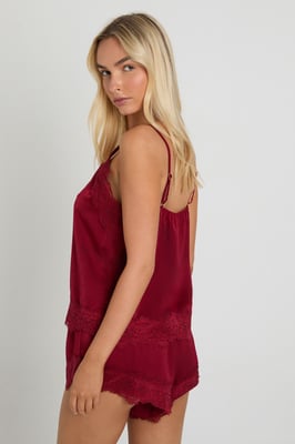 Eyelash Lace Trim Satin Cami & Shorts Pyjama Set
