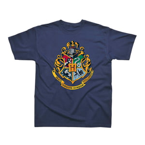 Harry Potter Jongens Hogwarts Crest Goud Inkt T-Shirt (Marineblauw)