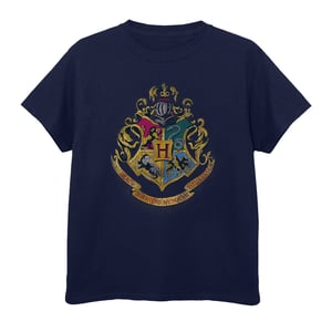 Harry Potter Jongens Hogwarts Crest Katoenen T-Shirt (Marineblauw)