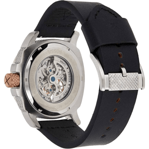 Fossil Machine ME3082 Automatisch Skelet Herenhorloge - 50 mm Zwart Lederen Band